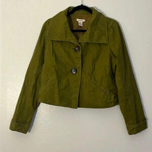 Sundance | Organic Cotton olive green cropped jacket Womens size 14 lined blazer